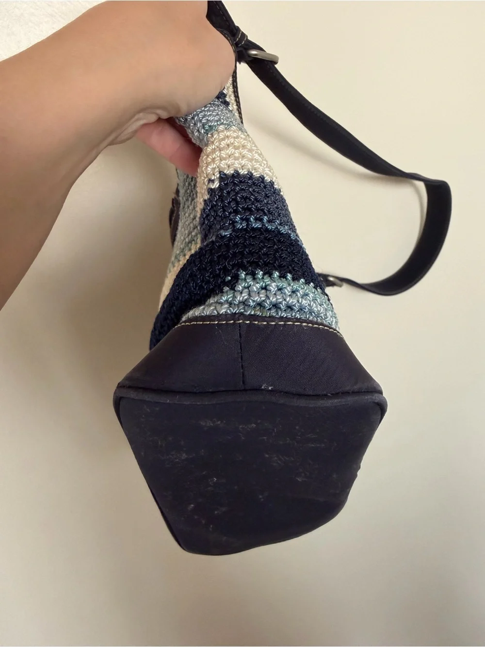 THE SAK Vintage Blue Stripe Crochet Knit Hobo Shoulder Bag